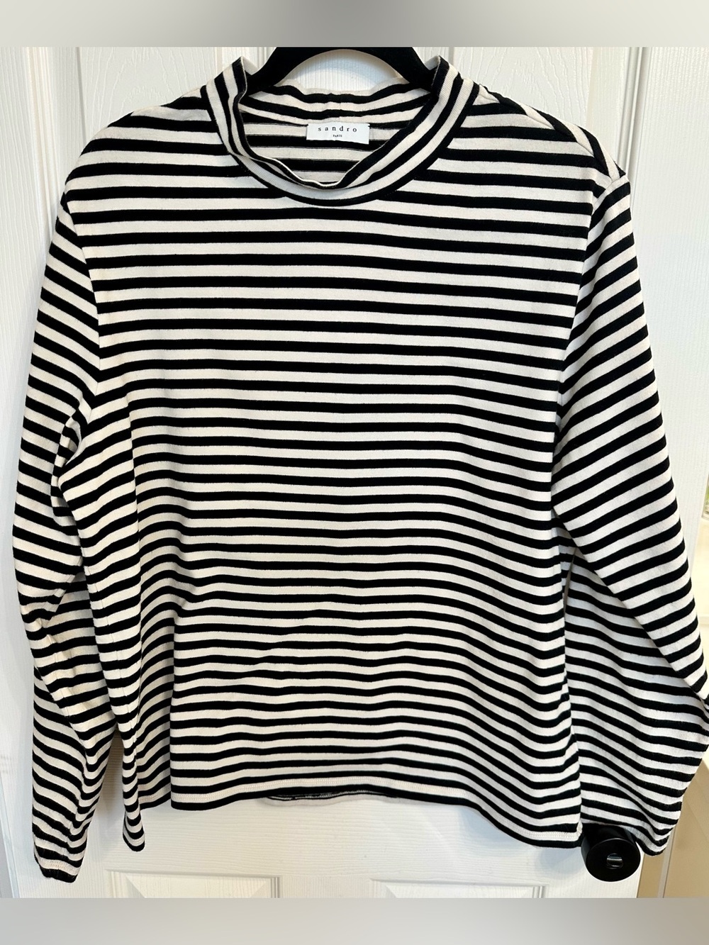 Sandro Black & White Striped Mock-Neck Long Sleeve Top Size XXL *
